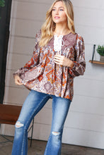Load image into Gallery viewer, Cinnamon Boho Eyelet Lace Up Babydoll Blouse