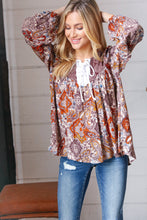 Load image into Gallery viewer, Cinnamon Boho Eyelet Lace Up Babydoll Blouse