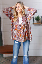 Load image into Gallery viewer, Cinnamon Boho Eyelet Lace Up Babydoll Blouse