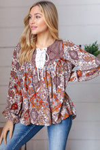 Load image into Gallery viewer, Cinnamon Boho Eyelet Lace Up Babydoll Blouse