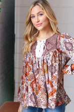 Load image into Gallery viewer, Cinnamon Boho Eyelet Lace Up Babydoll Blouse