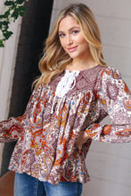Load image into Gallery viewer, Cinnamon Boho Eyelet Lace Up Babydoll Blouse