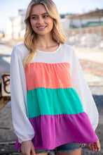 Load image into Gallery viewer, Ivory & Peach Woven Crepe Tiered Blouse