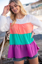 Load image into Gallery viewer, Ivory & Peach Woven Crepe Tiered Blouse