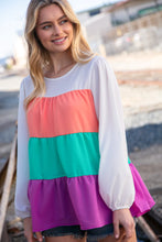 Load image into Gallery viewer, Ivory & Peach Woven Crepe Tiered Blouse