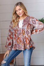 Load image into Gallery viewer, Cinnamon Boho Eyelet Lace Up Babydoll Blouse

