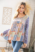 Load image into Gallery viewer, Lavender Hacci Chevron Patchwork Babydoll Top

