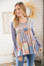Load image into Gallery viewer, Lavender Hacci Chevron Patchwork Babydoll Top
