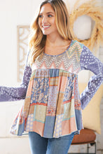 Load image into Gallery viewer, Lavender Hacci Chevron Patchwork Babydoll Top
