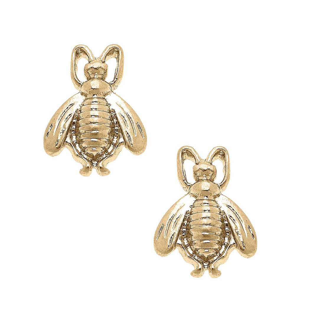 Natasha Bee Stud Earrings in Worn Gold