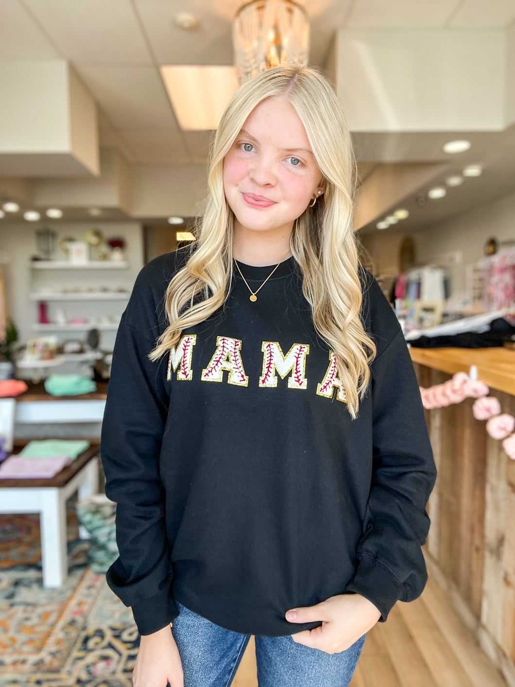 Baseball Mama Patch Letter Sweatshirt