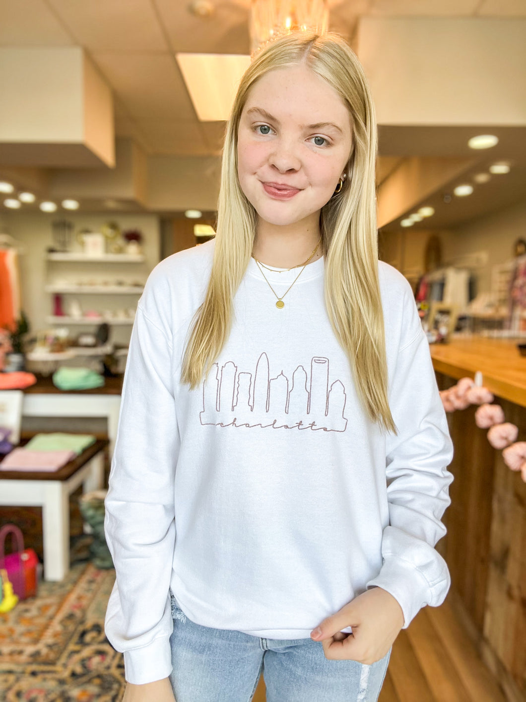 Charlotte Embroidered Crewneck - Rose Gold