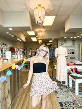 Load image into Gallery viewer, Estelle Pink Faux Floral Wrap Mini Skirt (final sale)
