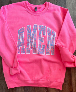 Amen Leopard Hot Pink Crewneck