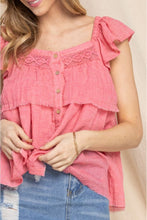 Load image into Gallery viewer, Pink Buttoned Ruffled Top
