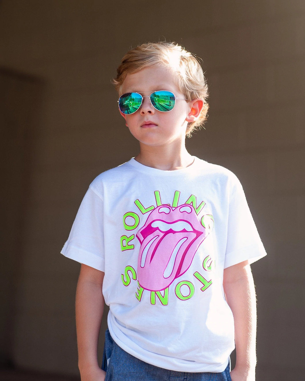 Kids Rolling Stones Neon Puff Graphic Tee