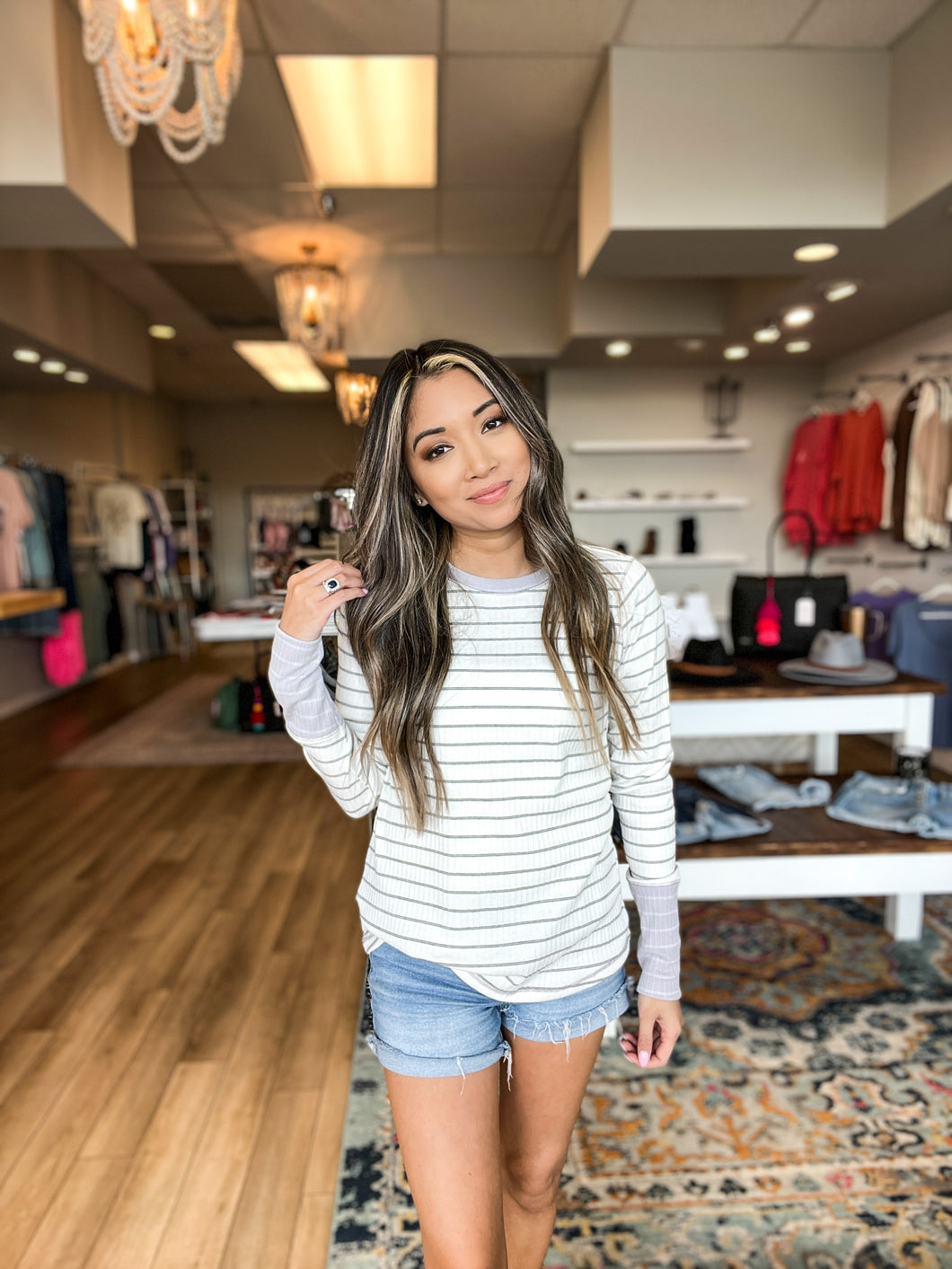 Lilac Fields Striped LS Top